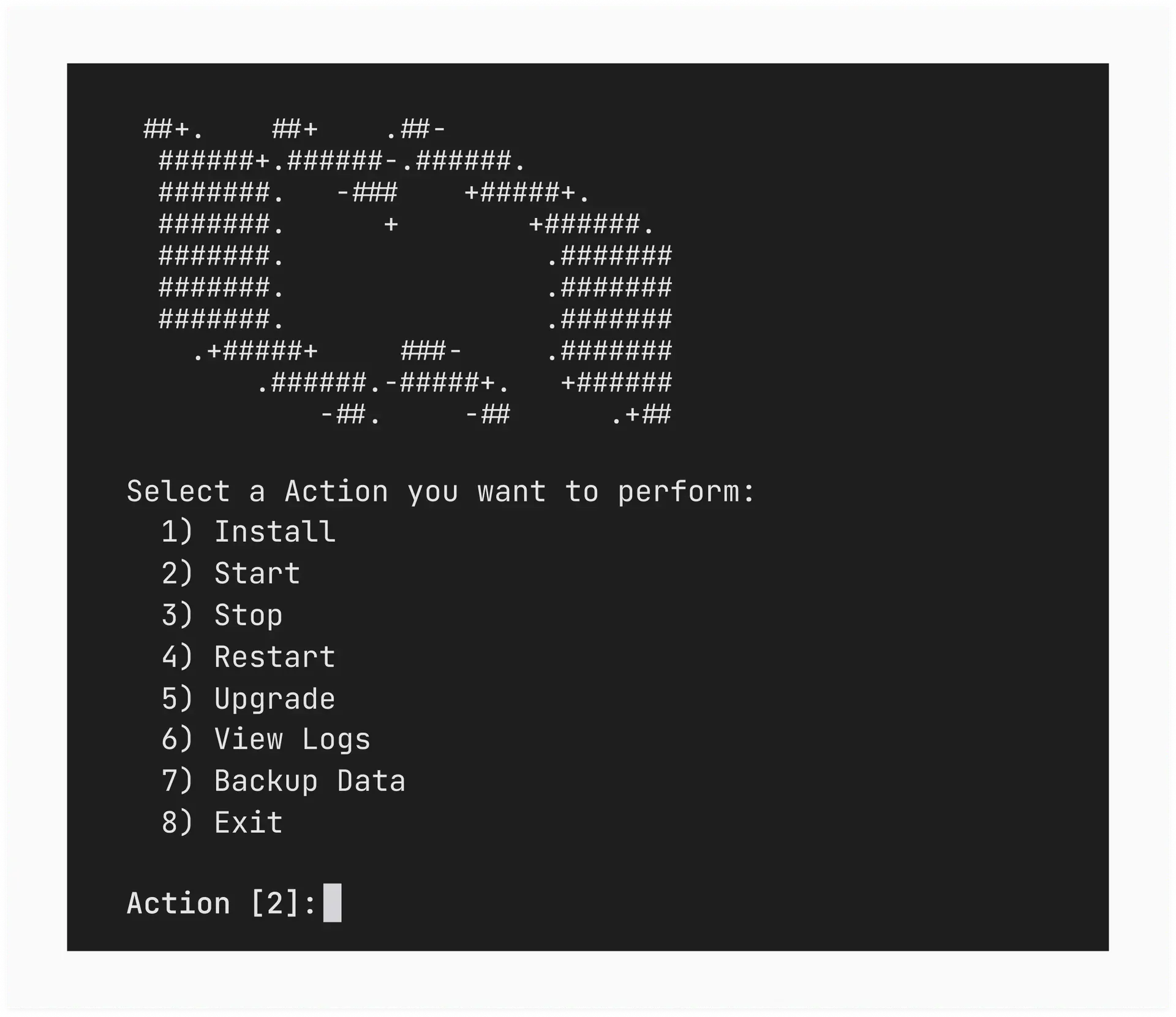 Screen showing setup.sh terminal menu