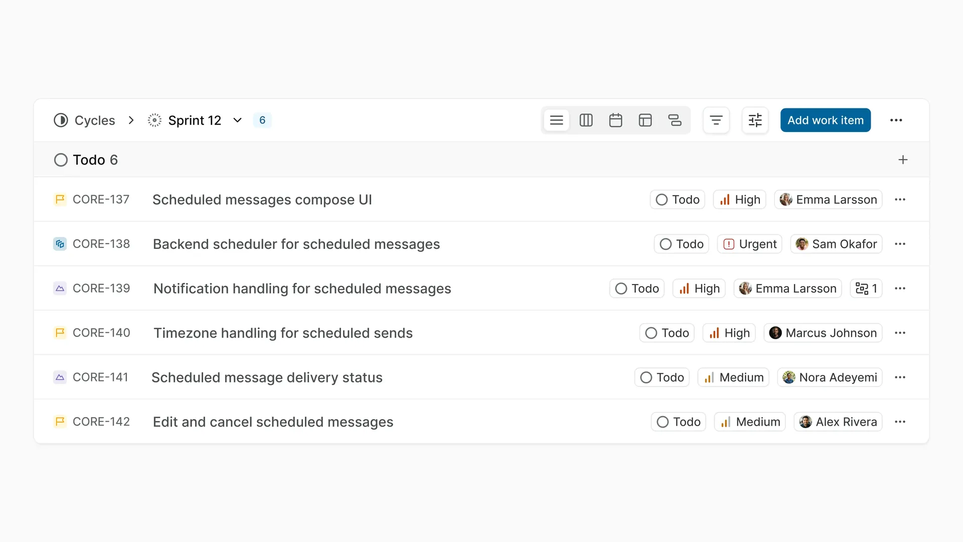 Cycle Sprint 12 work items with dependencies
