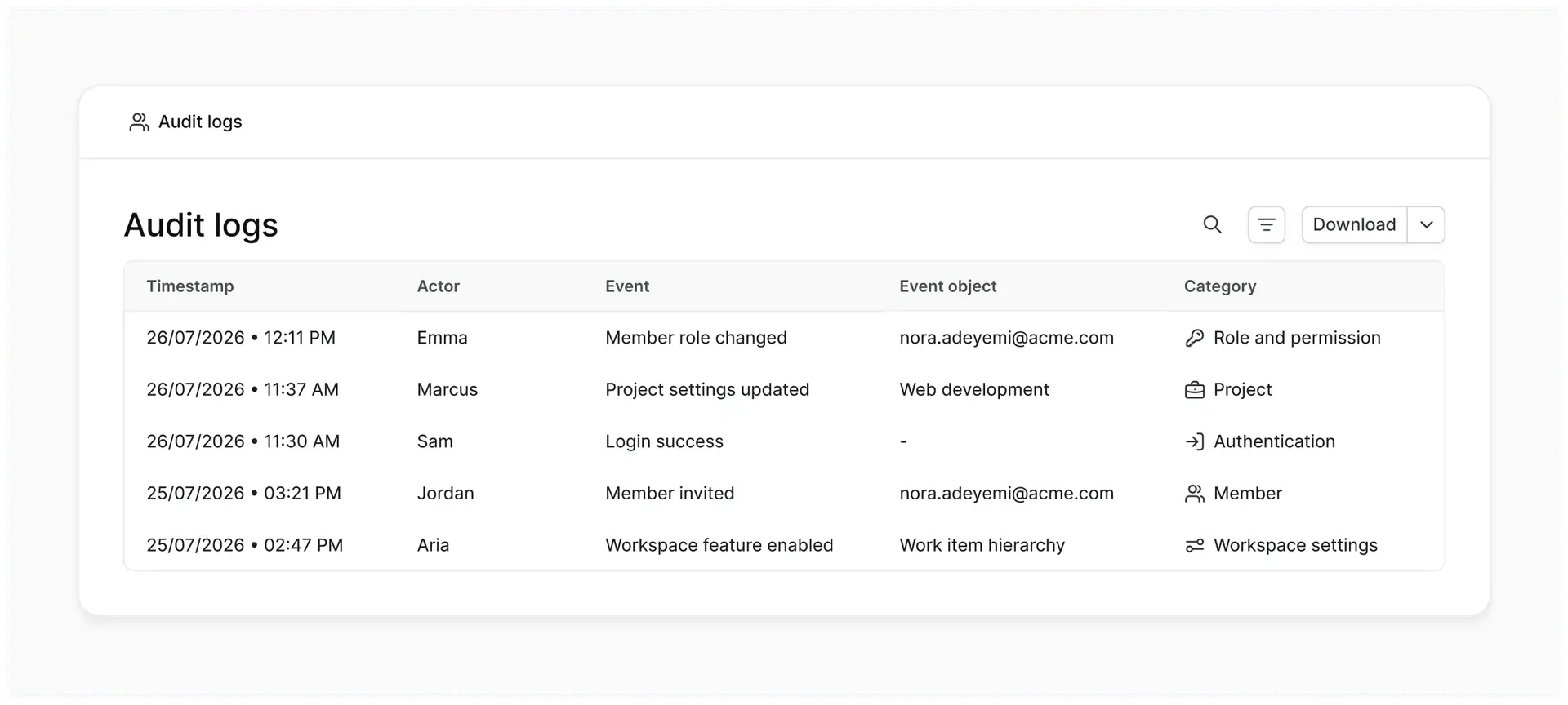 Plane audit logs