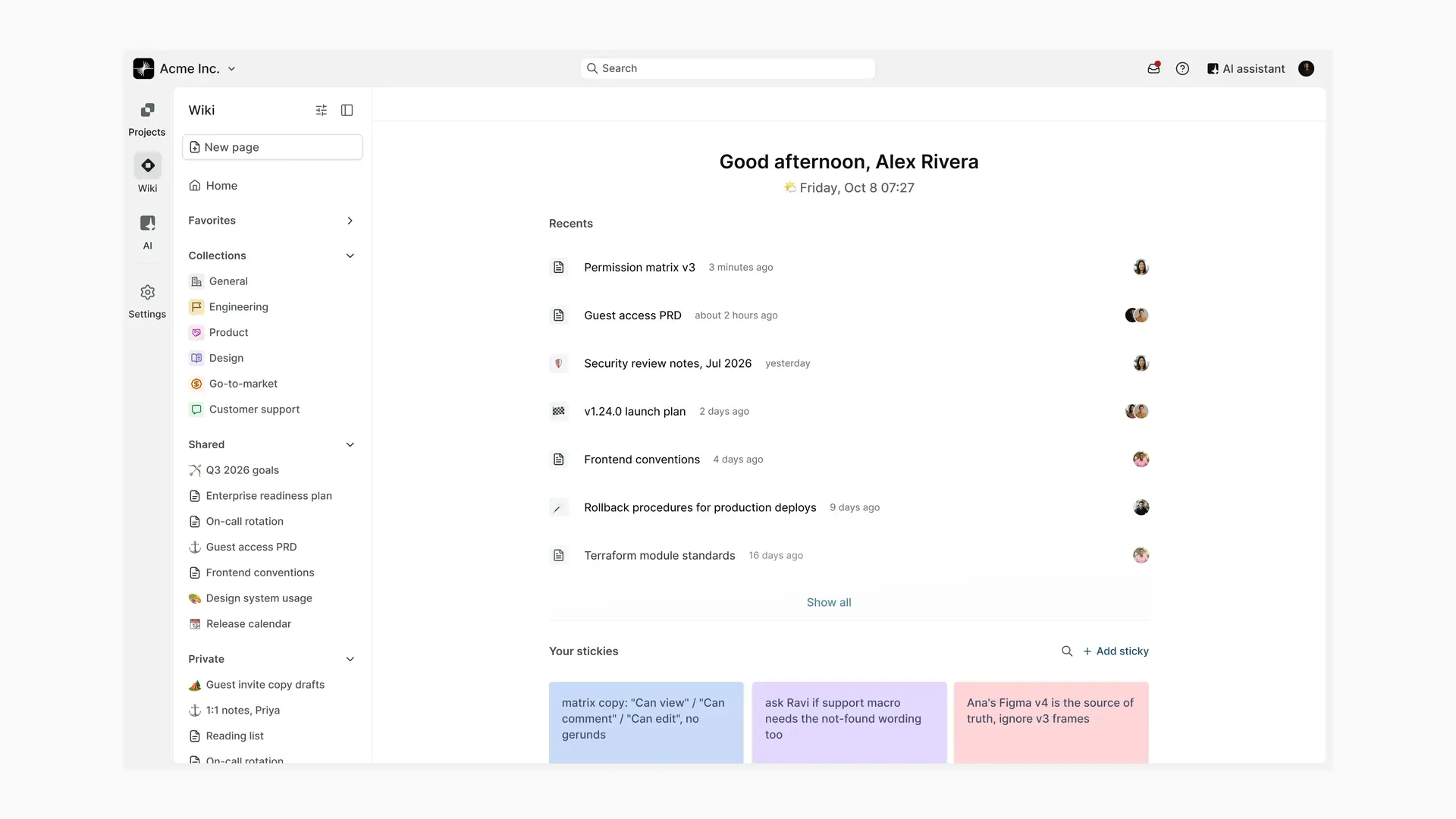 Plane Workspace Wiki with shared product and engineering documentation