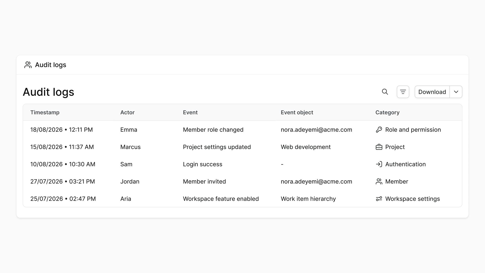 Audit logs in Plane workspace 