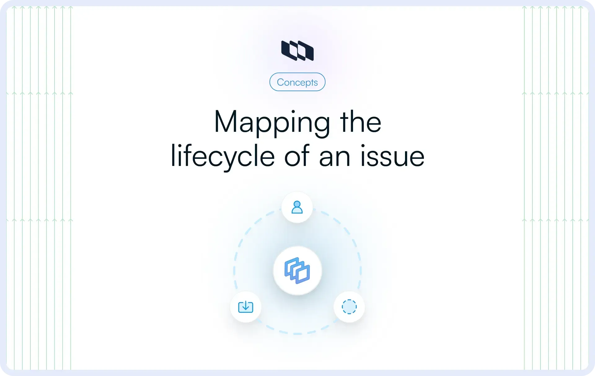 Mapping the lifecycle of an issue from reporting to resolution, showing circular issue tracking workflow stages including identification, assignment, resolution, and closure.