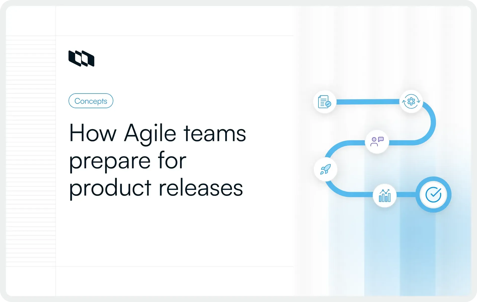Illustration showing how Agile teams prepare for product releases, with a visual release workflow including planning, collaboration, testing, analytics, and final readiness steps