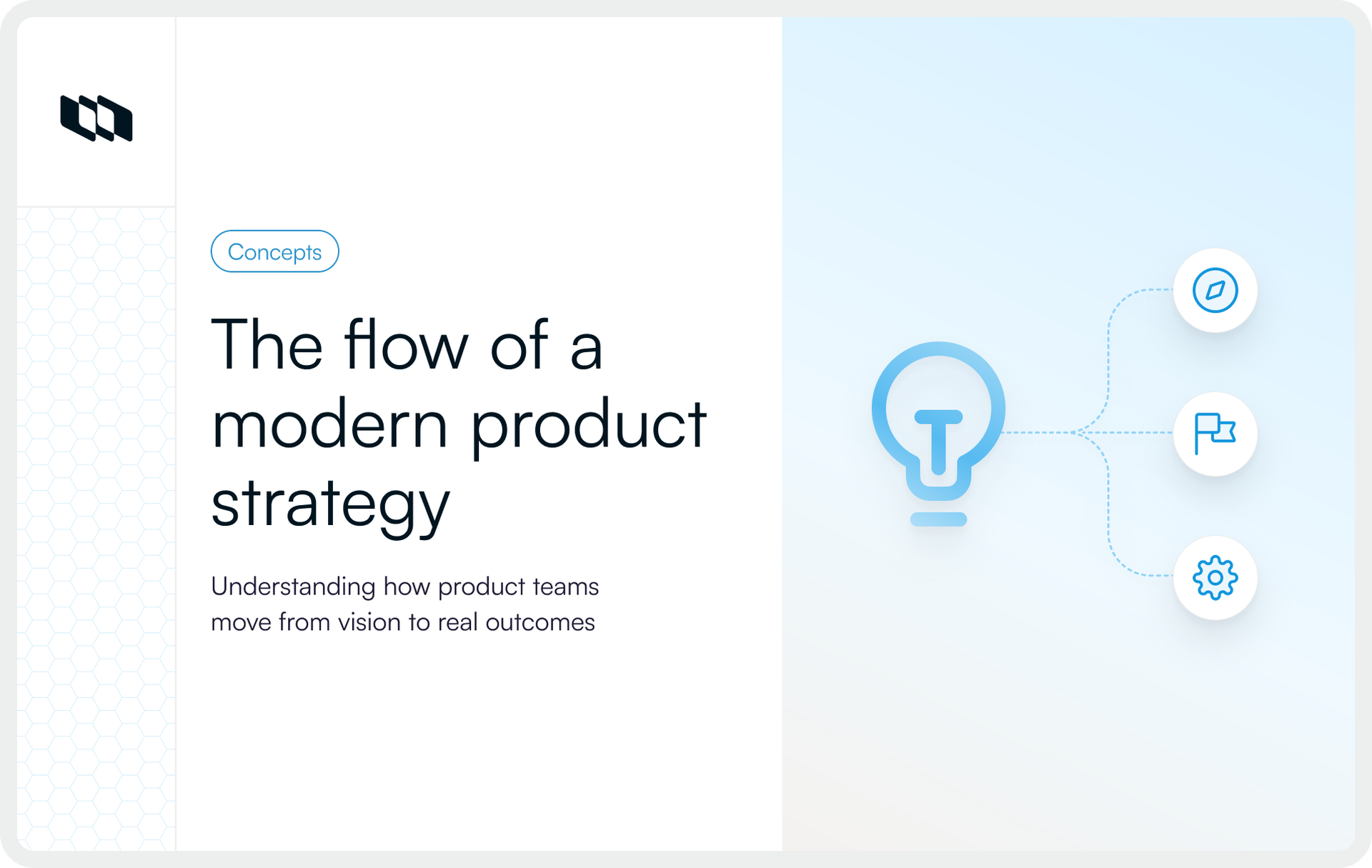 Cover graphic illustrating the flow of a modern product strategy with vision icons.