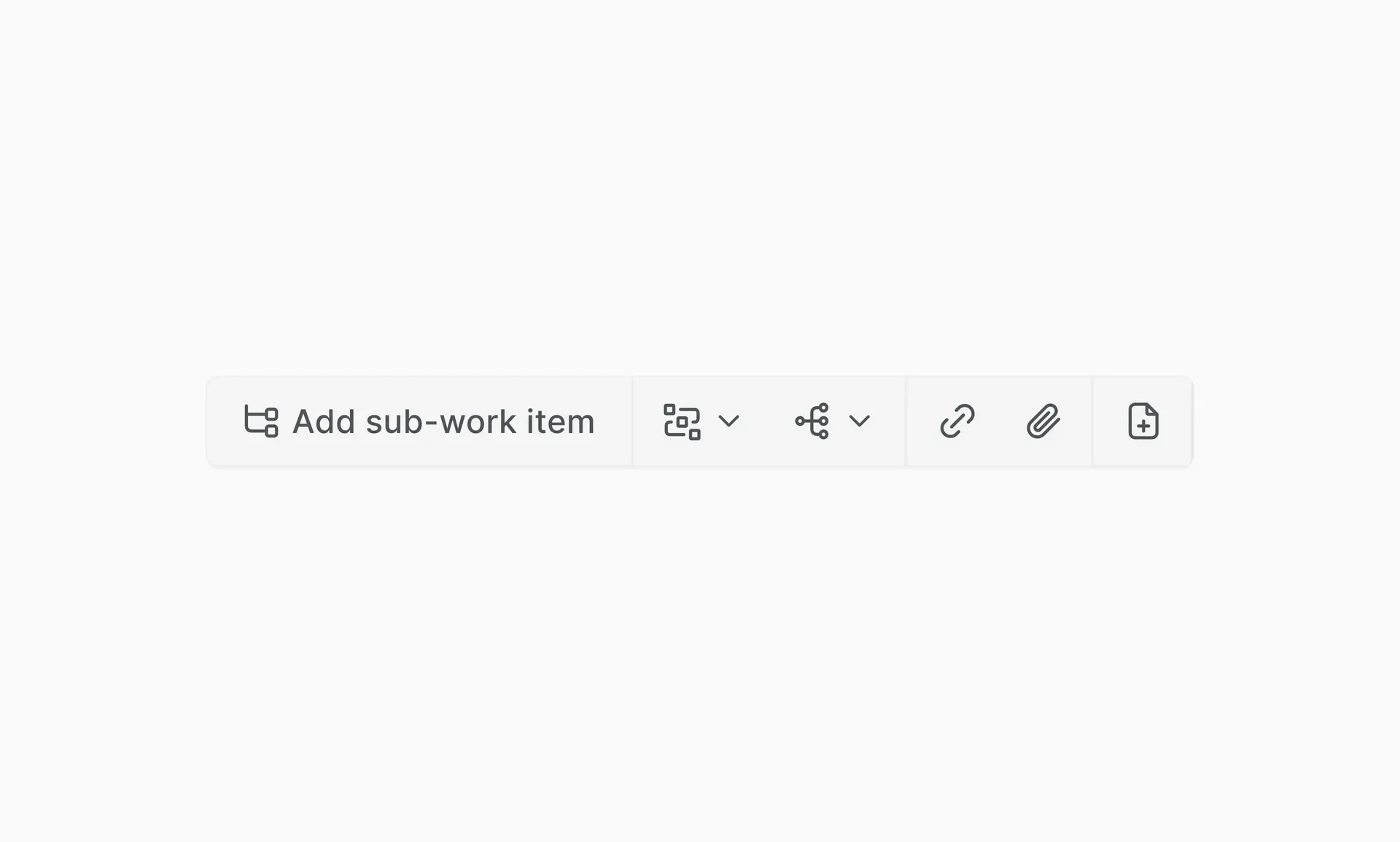 interface showing new action buttons in Plane work item detail page including add sub work item link attachments and relationship controls for faster issue management