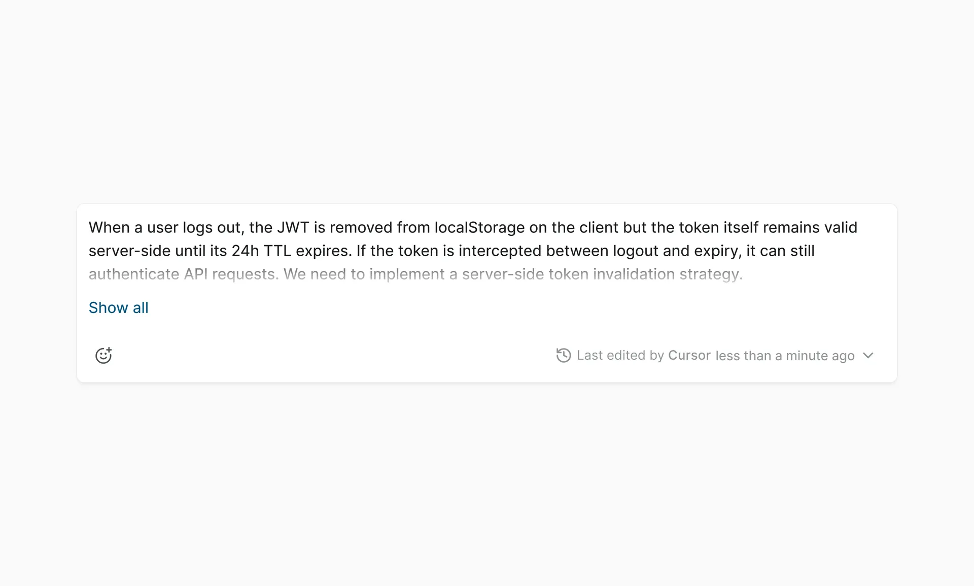 Interface showing truncated work item description with show all option in the redesigned Plane work item detail page