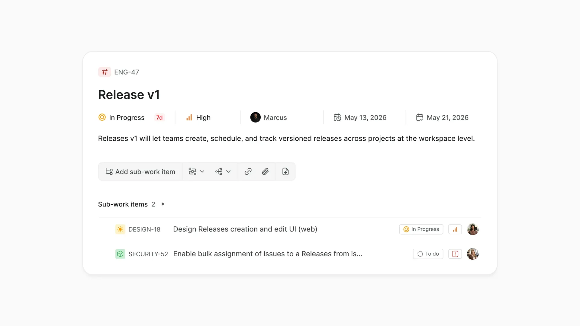 Image showing sub-work items across projects