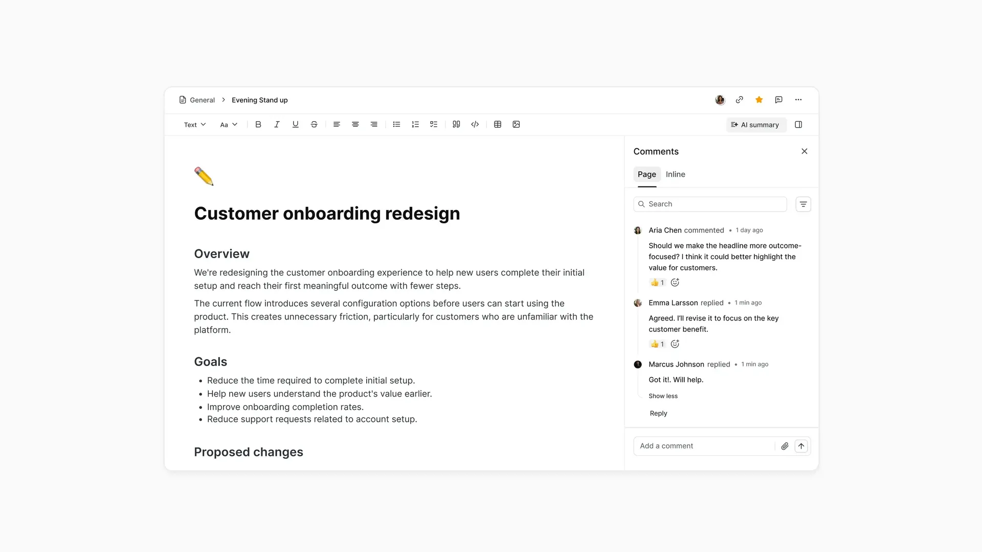 Page-level comments search, filter, emoji, attachment 