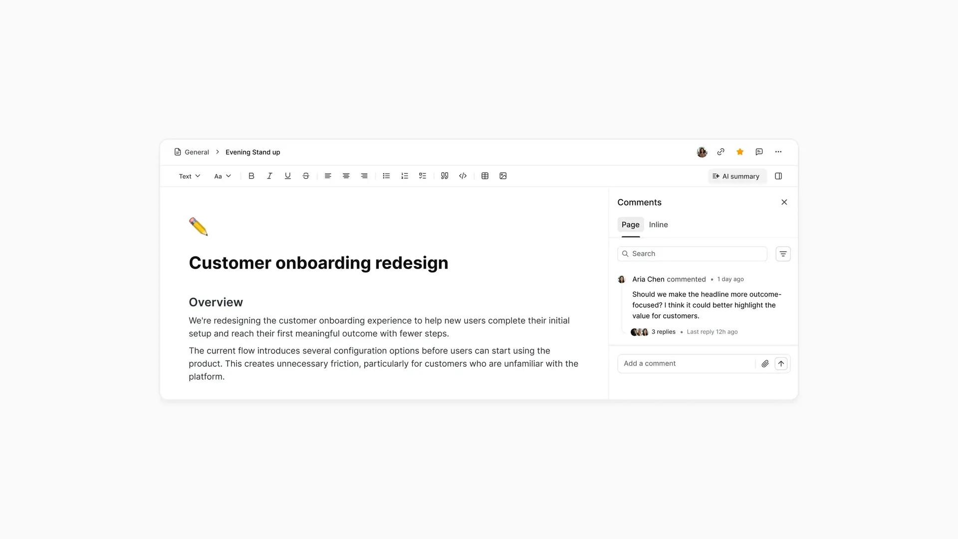 Page-level comments in threads