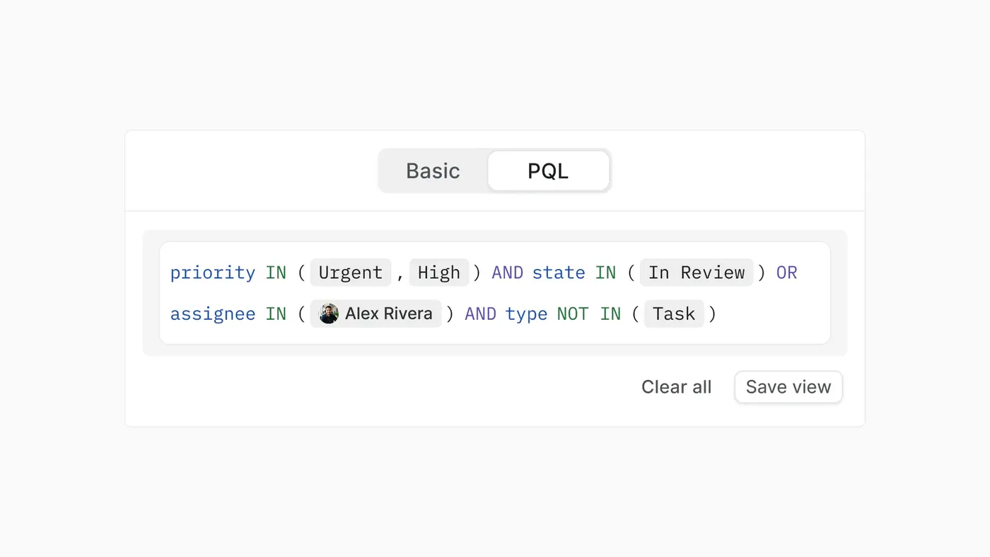 Plane's PQL input field