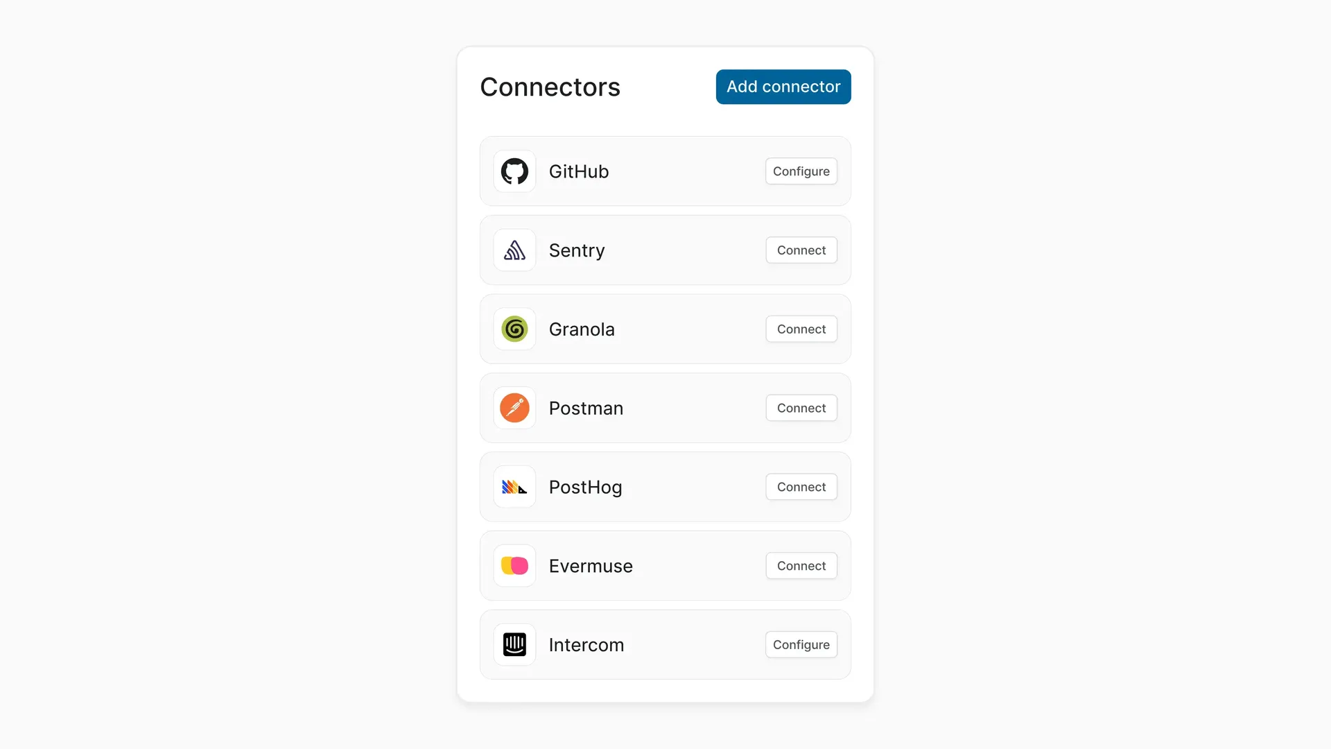 Interface showing MCP connectors 
