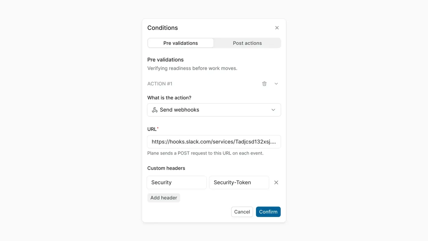 Send webhooks from workflows in Plane