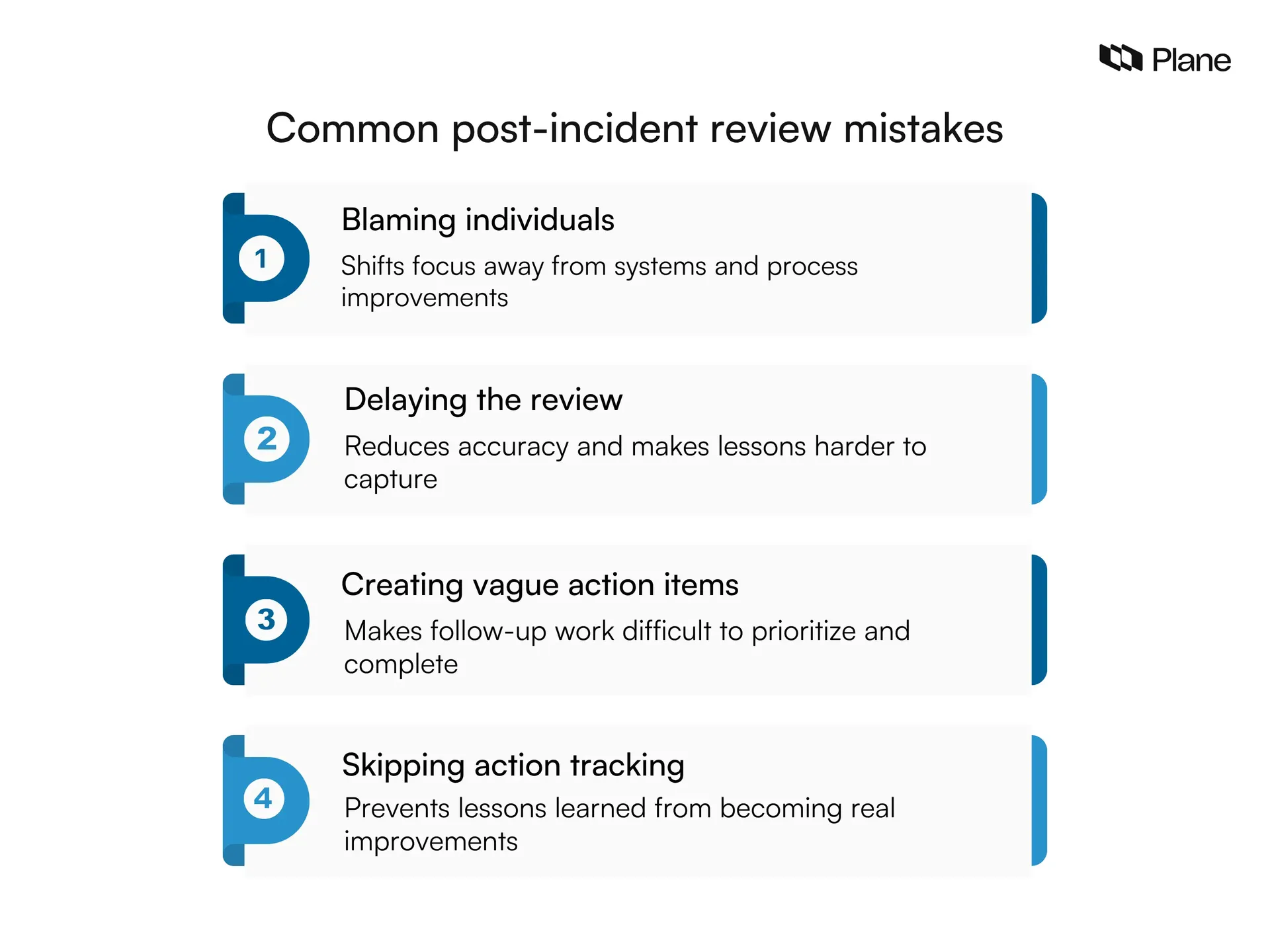 Graphic showing the common post-incident review mistakes