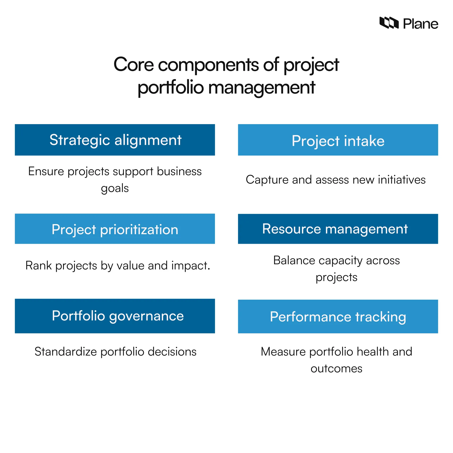 graphic showing the core components of project portfolio management