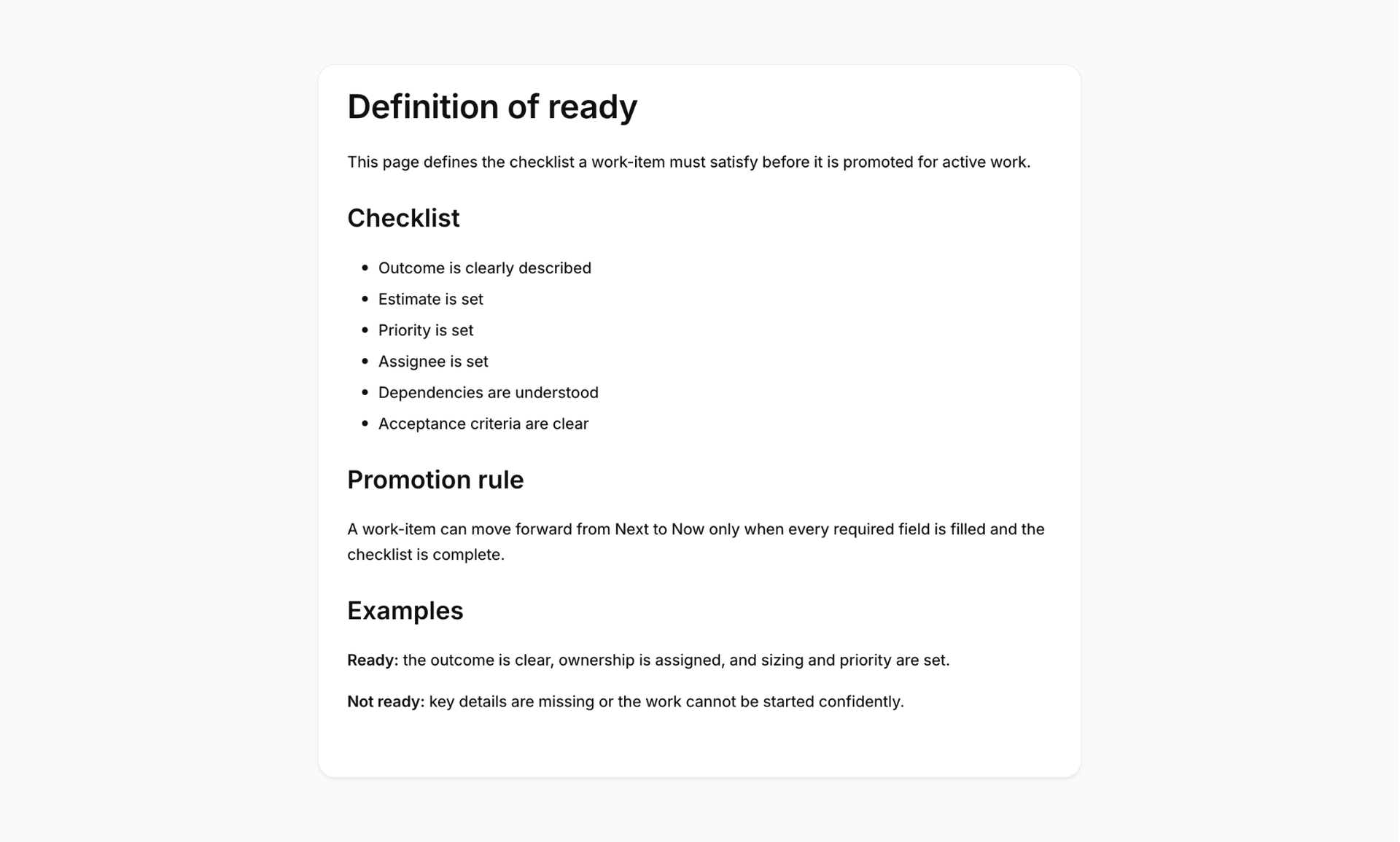 Backlog grooming definition of ready 2