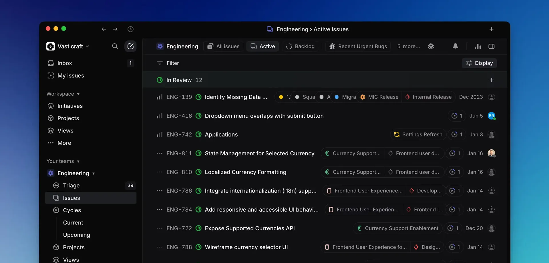 Linear's project dashboard