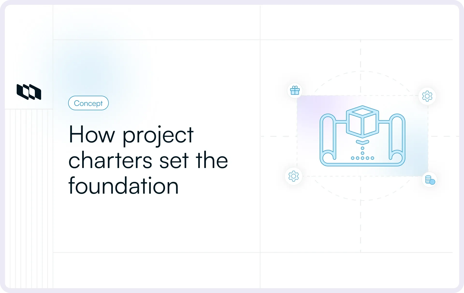Illustration of a project charter icon on a gradient background, showing how project charters set the foundation.