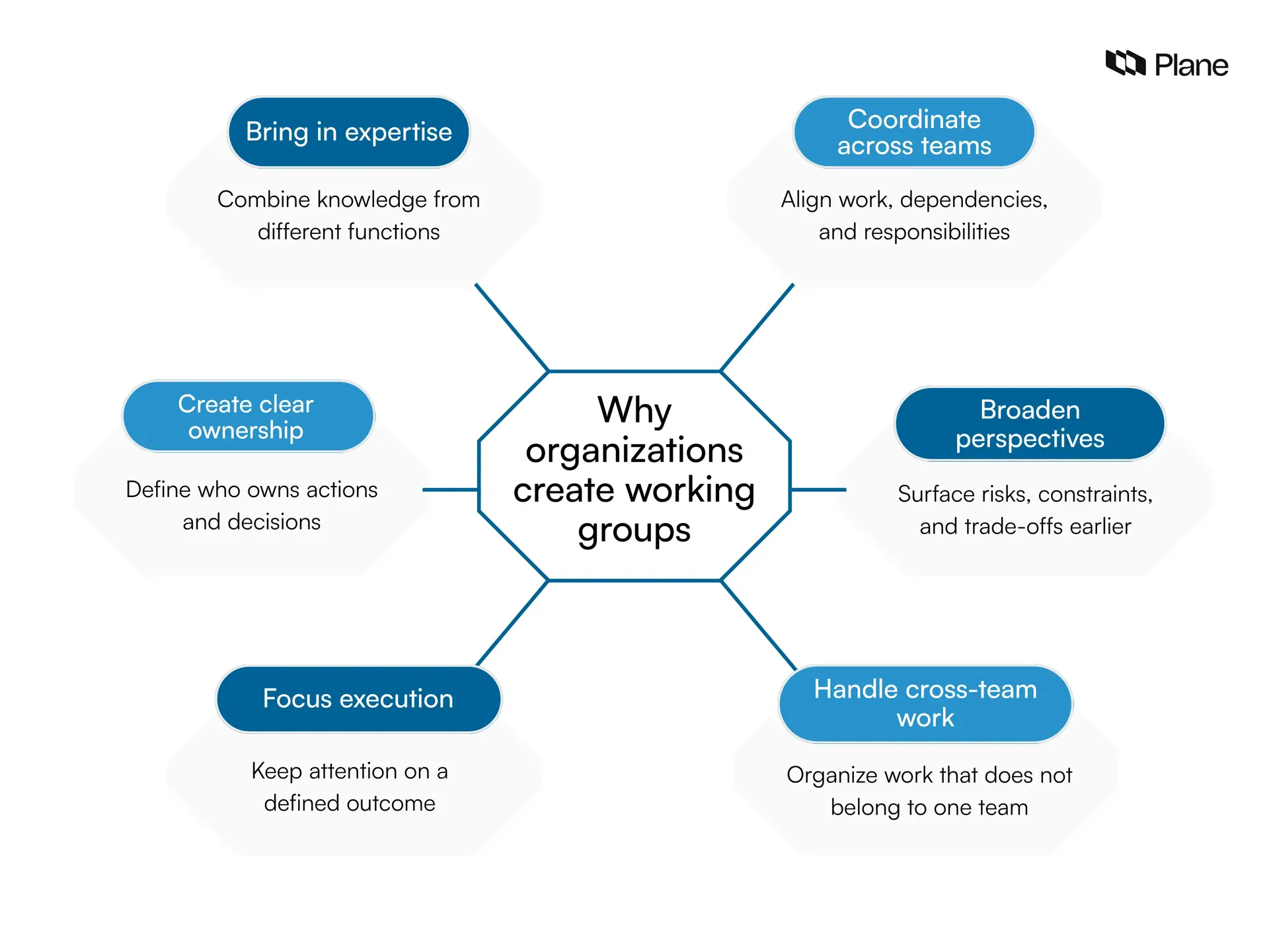 Graphic showing why do organizations creates working group