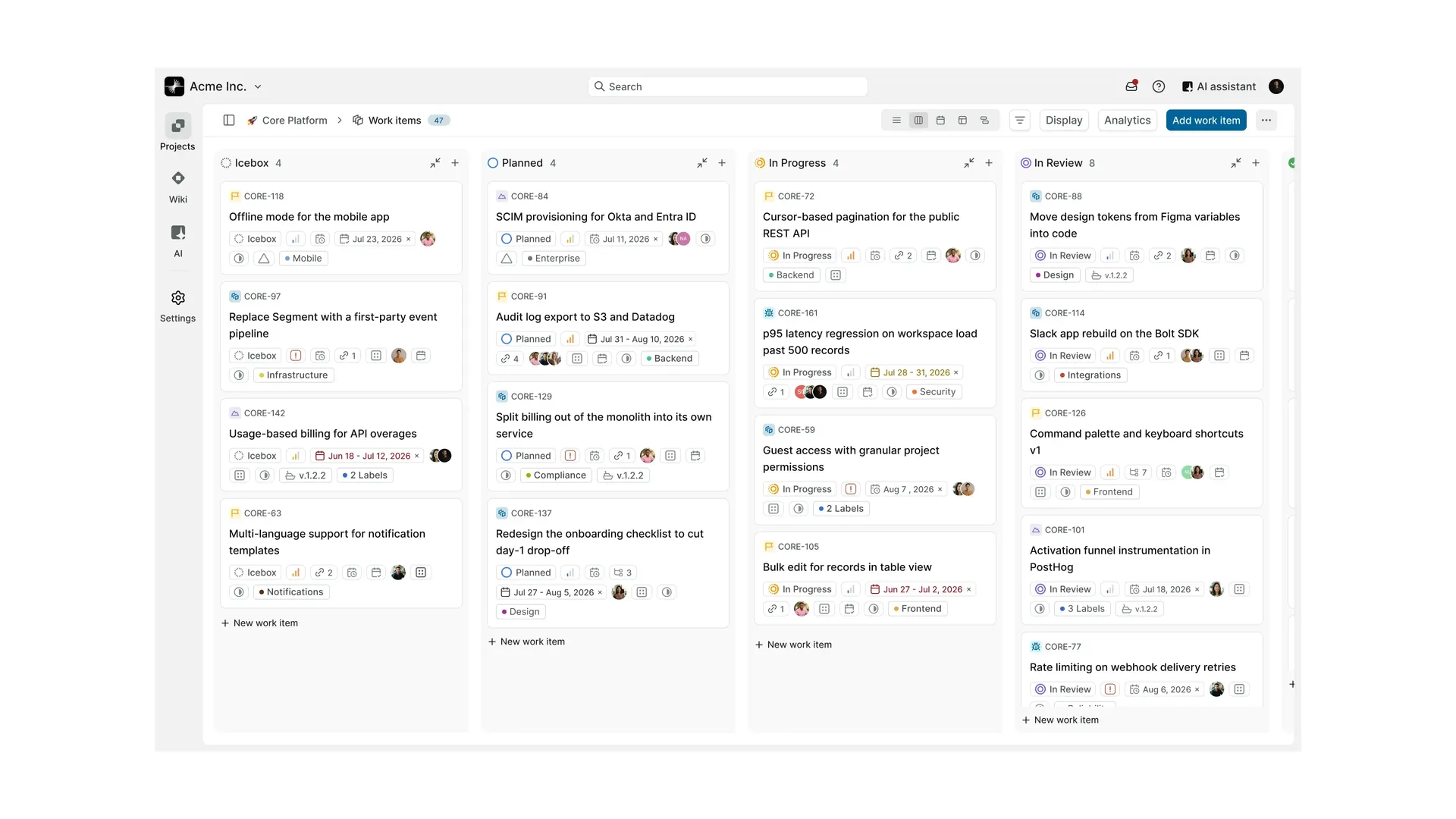 Kanban board work item view layout in Plane 