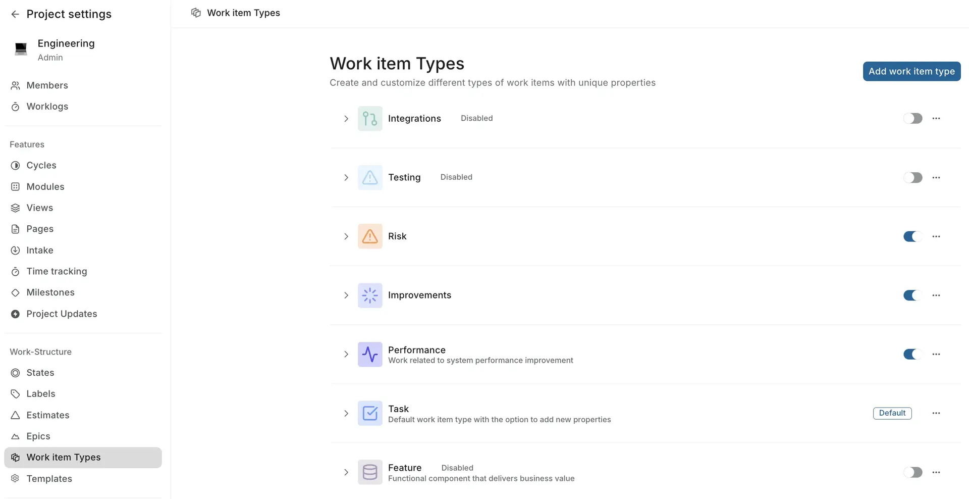 Work item types in Plane