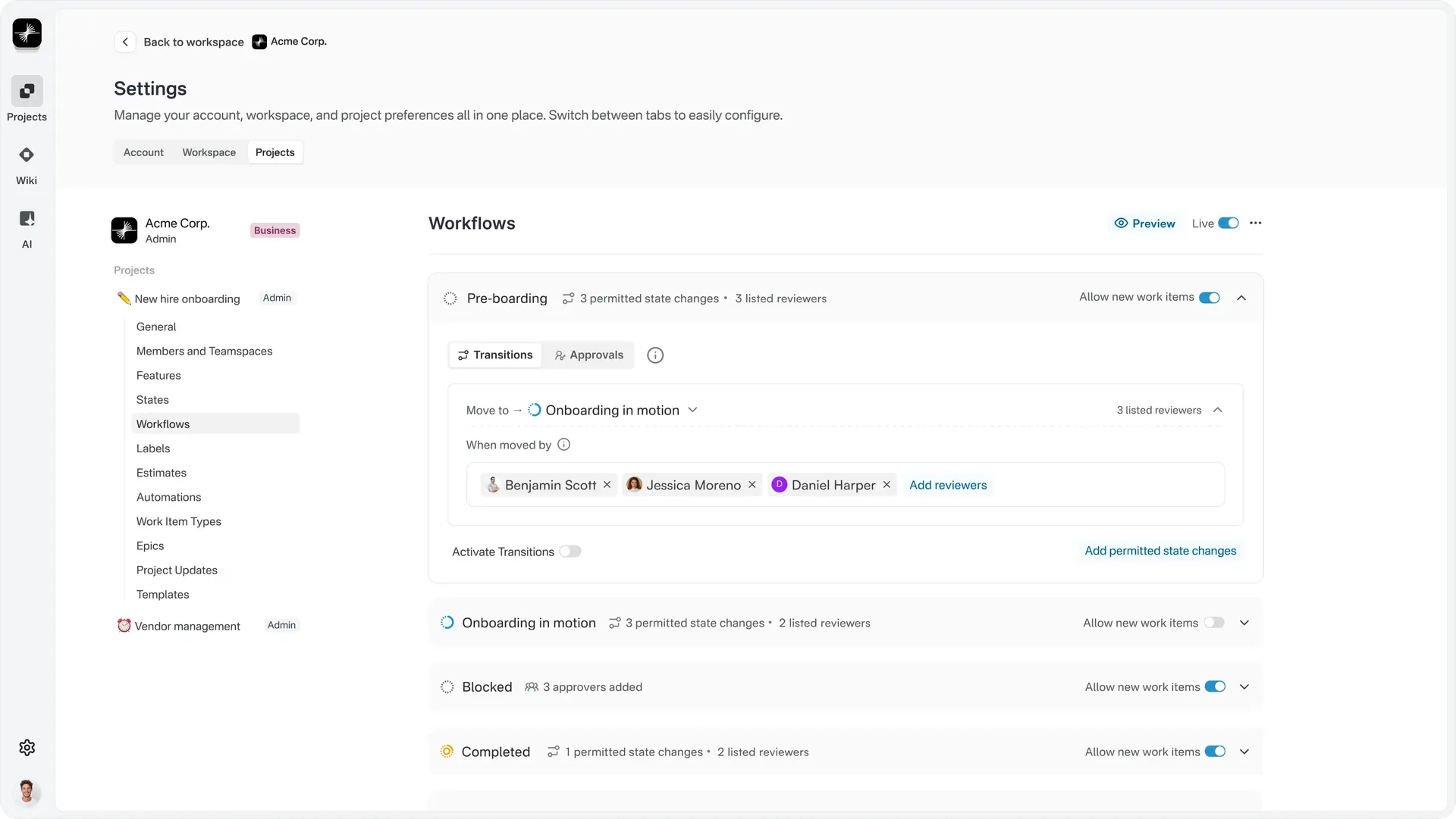 Workflows on Plane