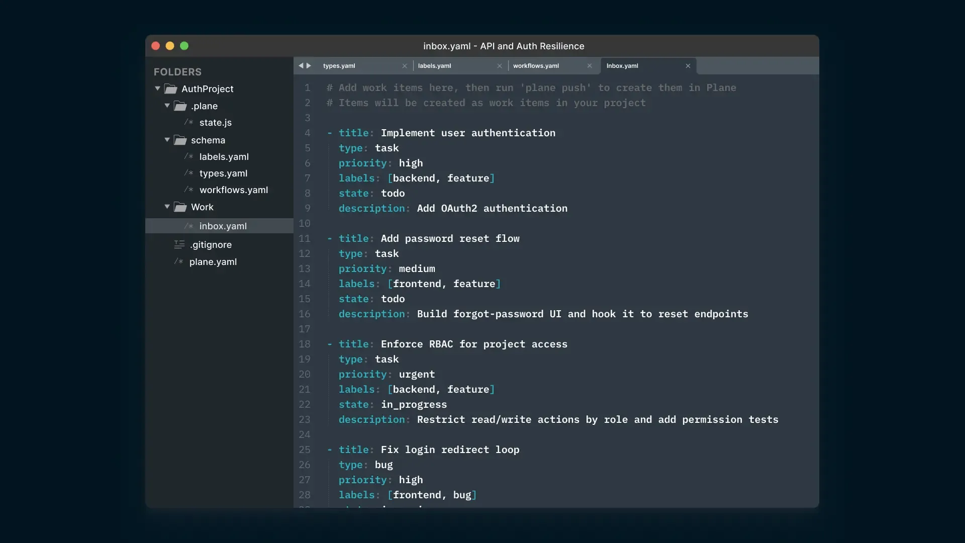 Plane Compose YAML editor